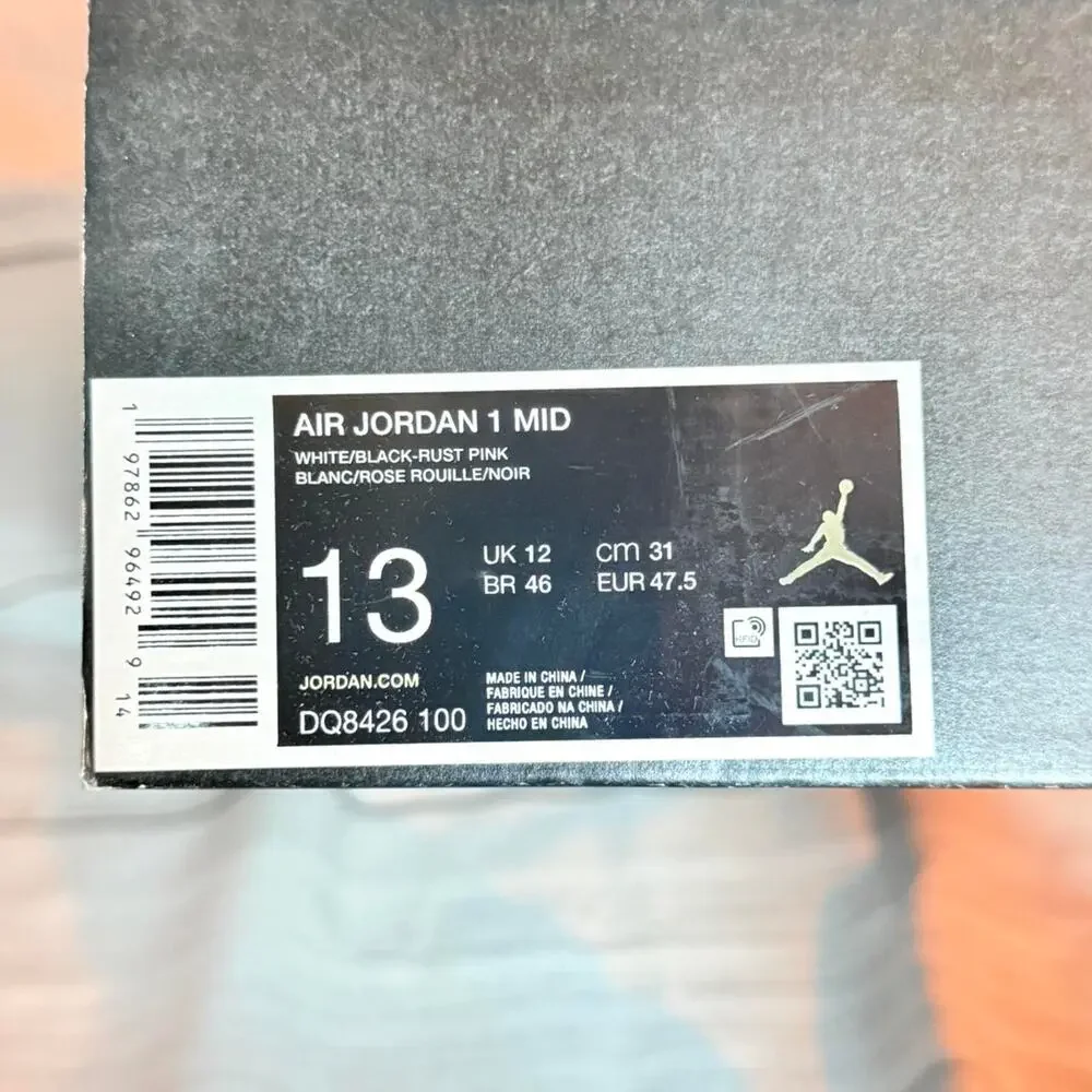 Jordan 1 mid white rust pink black.  Size 13